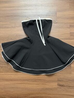 Girls' Black Strapless Fit-and-Flare Dress with White Trim